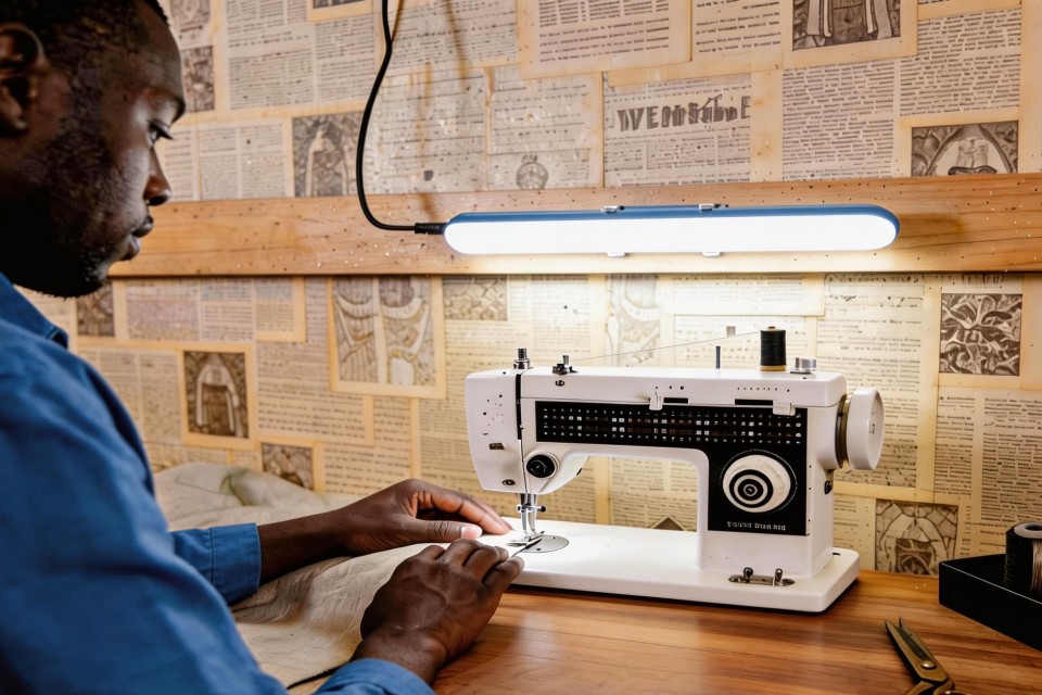 Solar sewing machine in use